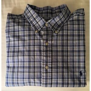 Polo Ralph Lauren 91%Cotton/9%Elastine Men's L/S Dress Shirt 2XB Blue Plaid